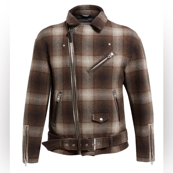Mackage Men’s Clement Brown Plaid Wool Biker Motorcycle Jacket EUC Size 38/M - Picture 3 of 12